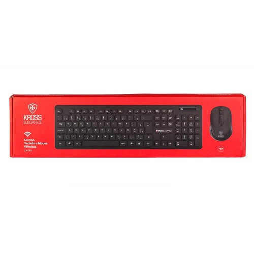 Kit Teclado e Mouse Sem Fio 1600DPI Wireless Receptor USB ABNT2 Preto - Kross Elegance