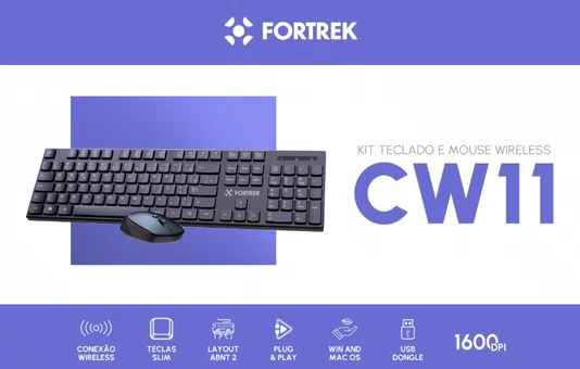 Kit Teclado e Mouse Sem Fio Fortrek Office CW11 Preto