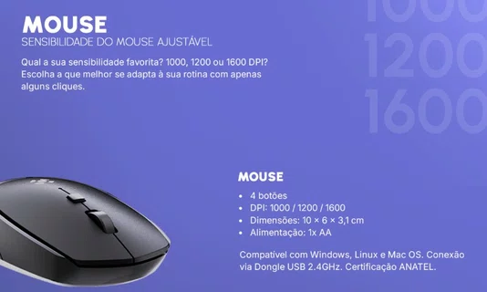 Kit Teclado e Mouse Sem Fio Fortrek Office CW11 Preto