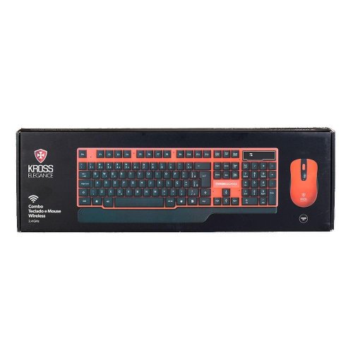 Kit Teclado e Mouse Sem Fio Wireless Receptor USB ABNT2 Vermelho e Preto KE-KM553V1 - Kross Elegance