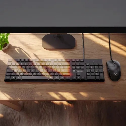 Kit Teclado e Mouse USB com Fio Fortrek Office C13 Preto