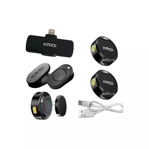 Microfone de Lapela Sem Fio Lightning Kaidi KMF4-A Preto