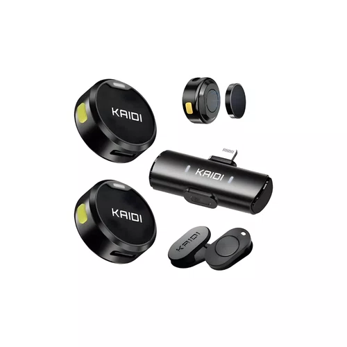 Microfone de Lapela Sem Fio Lightning Kaidi KMF4-A Preto