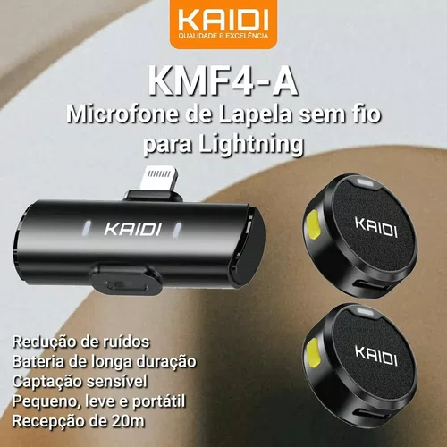 Microfone de Lapela Sem Fio USB-C Kaidi KMF4-A Preto