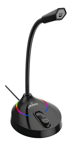 Microfone Gamer de Mesa GTGK1, Preto, com Iluminação RGB e Base Estável