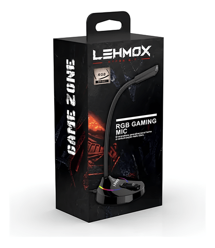 Microfone Gamer de Mesa GTGK1, Preto, com Iluminação RGB e Base Estável