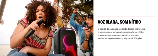 Microfone Sem Fio JBL PartyBox PBWIRELESSMICBLK Kit com 2 Unidades