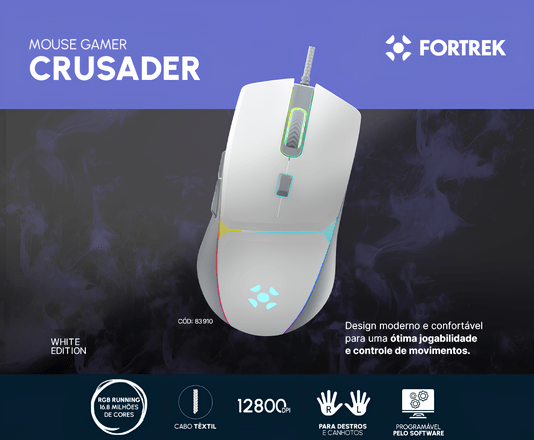 MOUSE GAMER USB 12800DPI CRUSADER BRANCO RGB