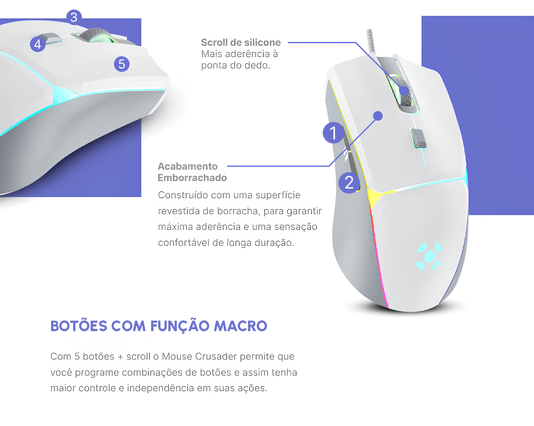 MOUSE GAMER USB 12800DPI CRUSADER BRANCO RGB