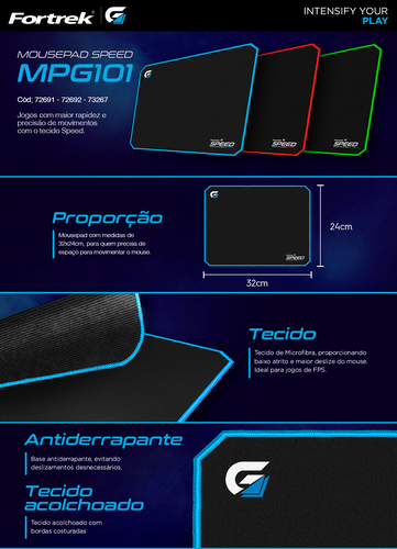 Mouse Pad Gamer Fortrek Speed MPG101: Preto/vermelho, 320x240x3mm