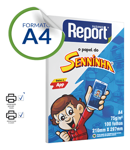 PAPEL A4 210X297 75GRS BRANCO RESMA C/100FLS SENNINHA REPORT