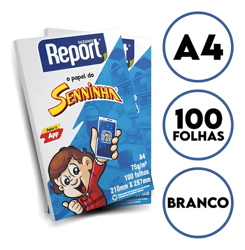 PAPEL A4 210X297 75GRS BRANCO RESMA C/100FLS SENNINHA REPORT