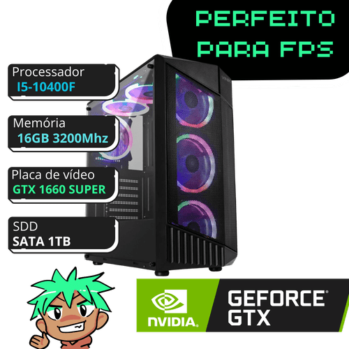 PC GAMER FLUX CORE I5-10400F, H510, 16GB 3200MHZ, 1TB SSD, 500W, 4 FAN, GEFORCE GTX 1660 SUPER