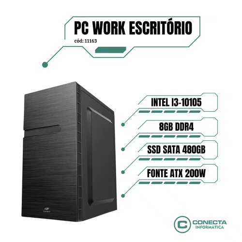 PC Work Intel i3-10105, H510, 8GB DDR4, SSD 480GB, ATX 200W
