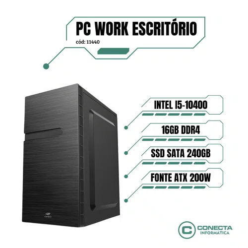 PC Work Intel i5-10400 10ª Geração, H510, 16GB DDR4, SSD 240GB, Fonte ATX 200W