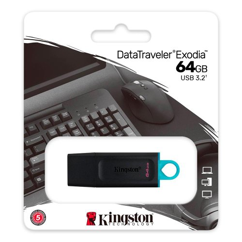 Pen Drive 64GB USB 3.2 Kingston DataTraveler Exodia DTX/64GB Preto e Azul