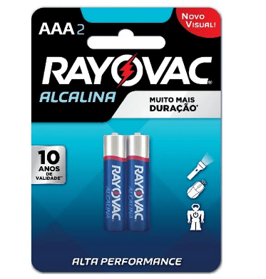 PILHA ALCALINA AAA (LR03 - PALITO) CARTELA COM 2 UNIDADES - RAYOVAC