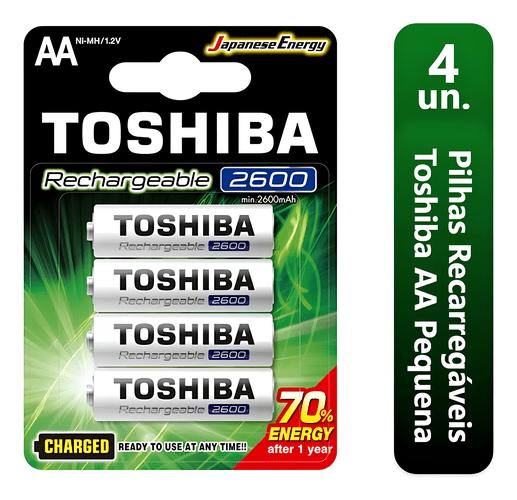 Pilha Recarregável AA Panasonic 2600mAh – 1.2V, Pack com 4 Unidades