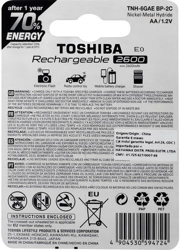 Pilha Recarregável AA Panasonic 2600mAh 1.2V TNH6GAE – Pack com 2 Unidades