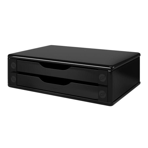 Suporte Para Monitor de Mesa 2 Gavetas Black Piano - Souza