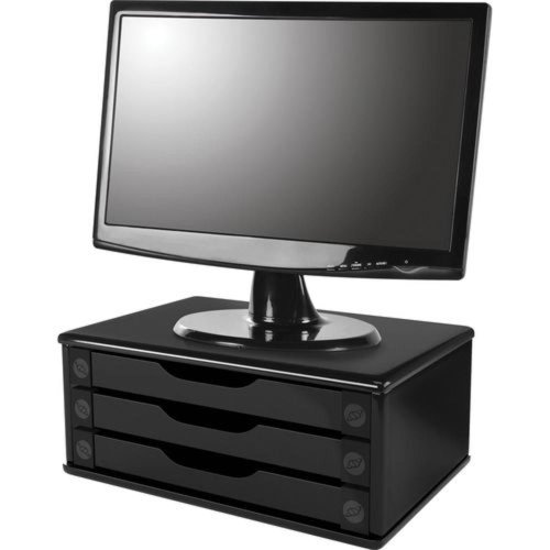 Suporte  Para Monitor De Mesa 3 Gavetas Black Piano - Souza