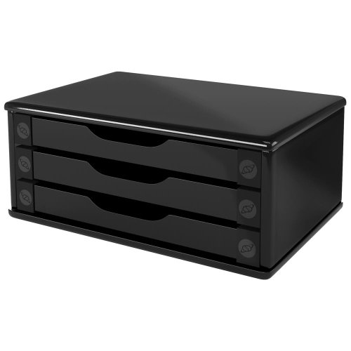 Suporte  Para Monitor De Mesa 3 Gavetas Black Piano - Souza