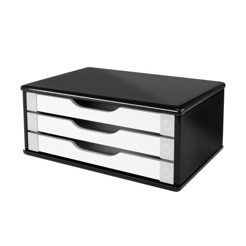 Suporte Para Monitor de Mesa 3 Gavetas Preta / Branca - Souza