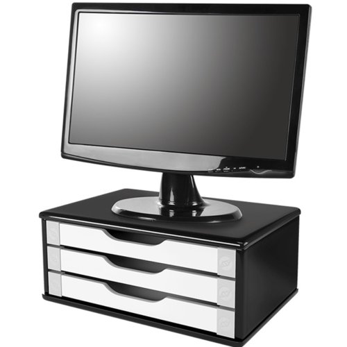 Suporte Para Monitor de Mesa 3 Gavetas Preta / Branca - Souza