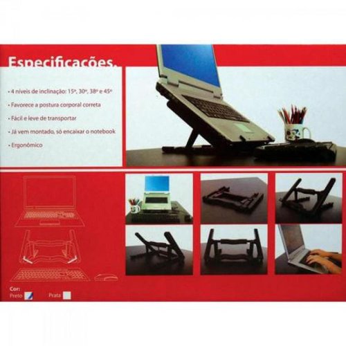 Suporte Para Notebook Com 4 Níveis De Inclinação Até 45 Graus Preto Masticmol St35 Resistente E Leve