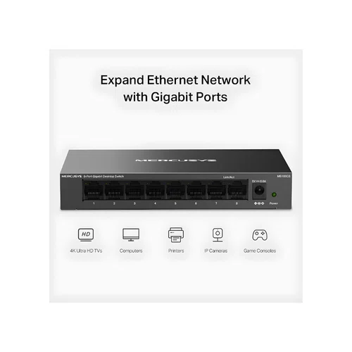 Switch 8 Portas Gigabit 10/100/1000Mbps Mercusys MS108GS Case Metal