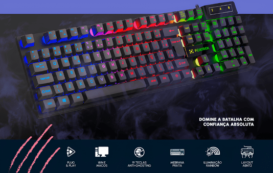 TECLADO GAMER MEMBRANA FEARLESS 100 FULLSIZED RAINBOW