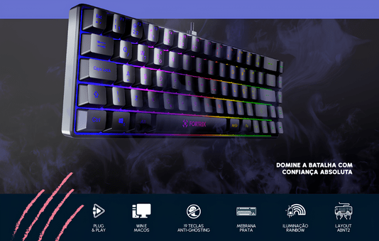 TECLADO GAMER MEMBRANA FEARLESS 65 COMPACT RAINBOW