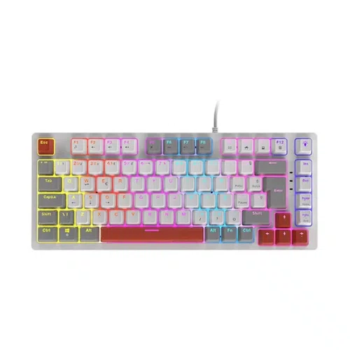Teclado Gamer Mecânico 75% KIRIN White Ghost Switch Blue Rainbow