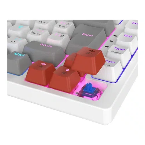 Teclado Gamer Mecânico 75% KIRIN White Ghost Switch Blue Rainbow