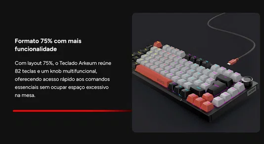 Teclado Mecânico 75% Arkeum PCYES Black Vulcan Switch Red AKBV75RDM