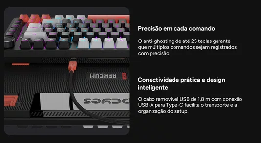 Teclado Mecânico 75% Arkeum PCYES Black Vulcan Switch Red AKBV75RDM
