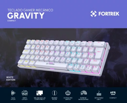 TECLADO MECANICO GRAVITY 65 SWITCH OUTEMU RED BRANCO
