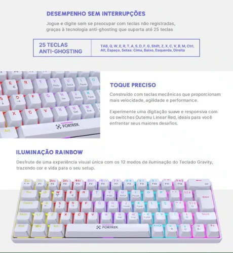 TECLADO MECANICO GRAVITY 65 SWITCH OUTEMU RED BRANCO