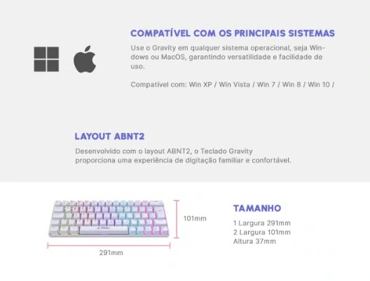 TECLADO MECANICO GRAVITY 65 SWITCH OUTEMU RED BRANCO