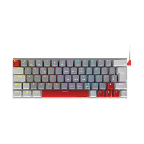Teclado Mecânico USB 60% PCYes Kuromori White Ghost Switch Blue LED Rainbow PTKMWG60BL
