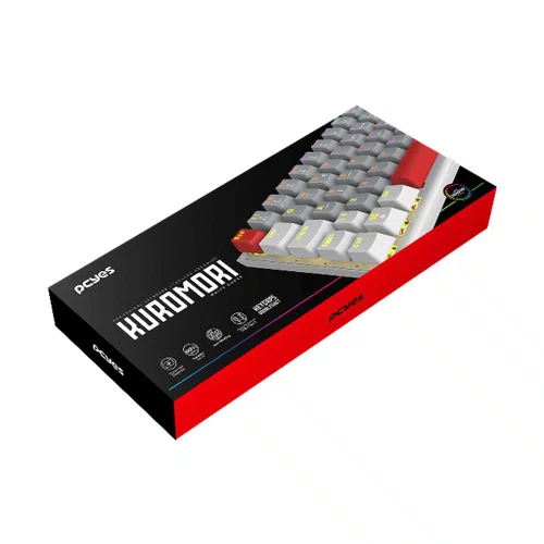 Teclado Mecânico USB 60% PCYes Kuromori White Ghost Switch Blue LED Rainbow PTKMWG60BL