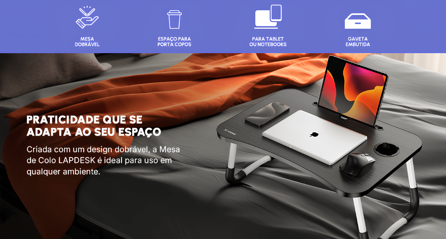 Mesa Dobrável de Colo LapDesk para Notebook – Compacta, Leve e Portátil – Preta Mesa Dobrável de Colo LapDesk para Notebook – Compacta, Leve e Portátil – Preta