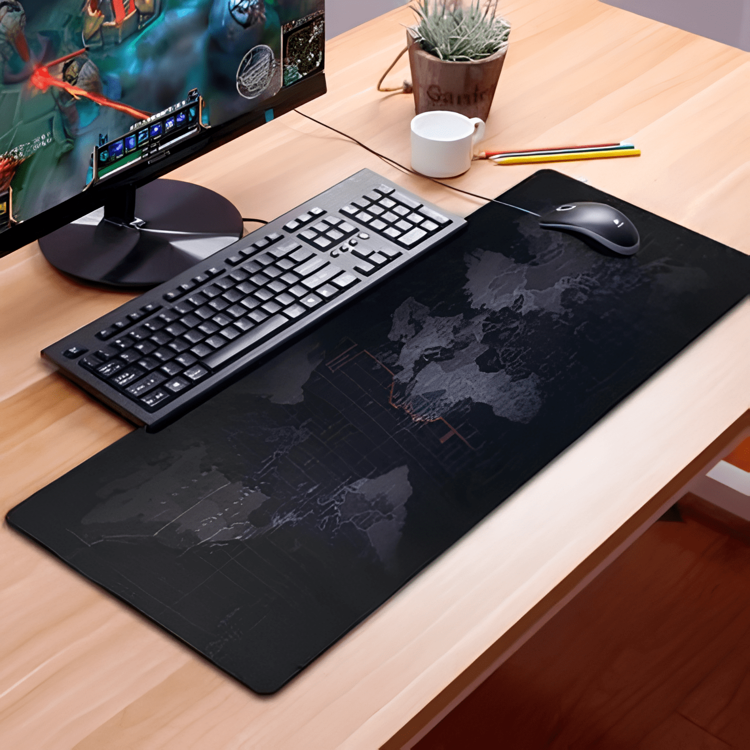 Mouse Pad Gamer Draxen DN44, 300x600x2mm, Estampa Mapa Múndi, Base Antiderrapante – Preto Mouse Pad Gamer Draxen DN44, 300x600x2mm, Estampa Mapa Múndi, Base Antiderrapante – Preto