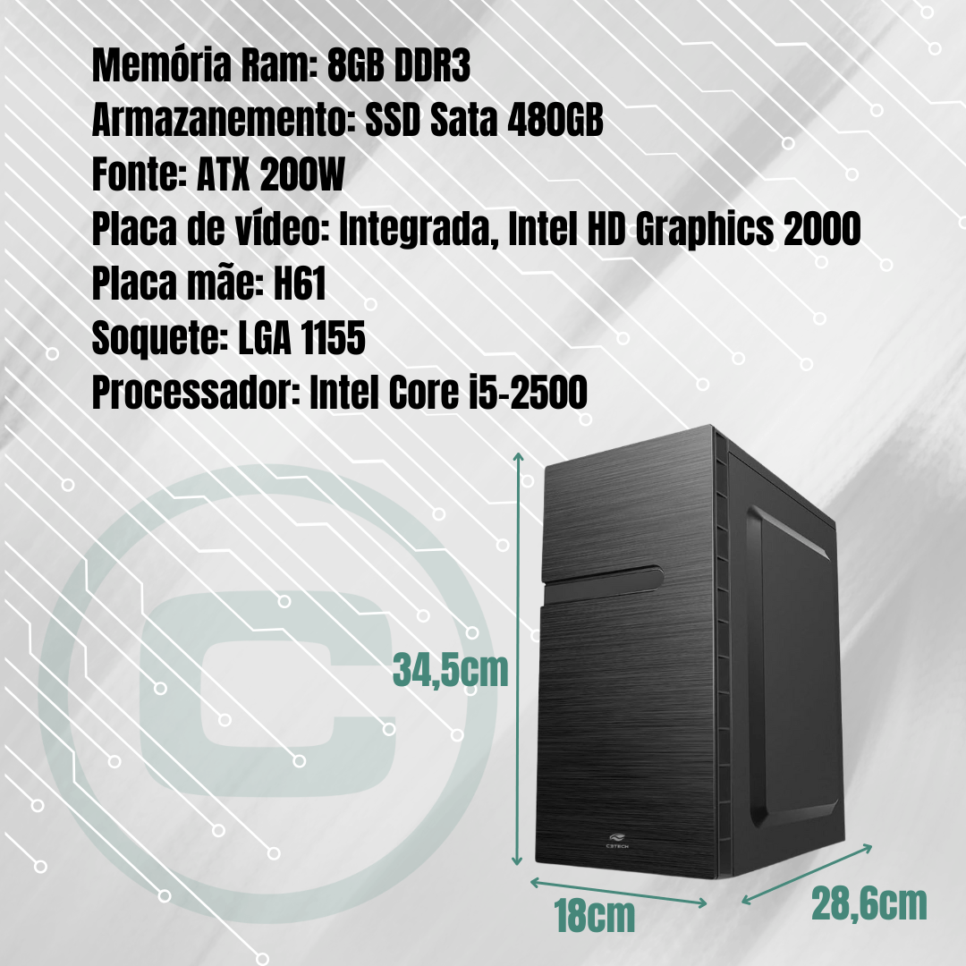 PC WORK INTEL I5-2500, H61, 8GB DDR3, SSD 480GB, ATX 200W PC WORK INTEL I5-2500, H61, 8GB DDR3, SSD 480GB, ATX 200W