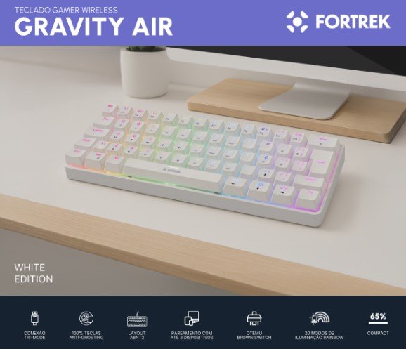 TECLADO GAMER MECANICO WIRELESS GRAVITY 65 AIR BRANCO TECLADO GAMER MECANICO WIRELESS GRAVITY 65 AIR BRANCO