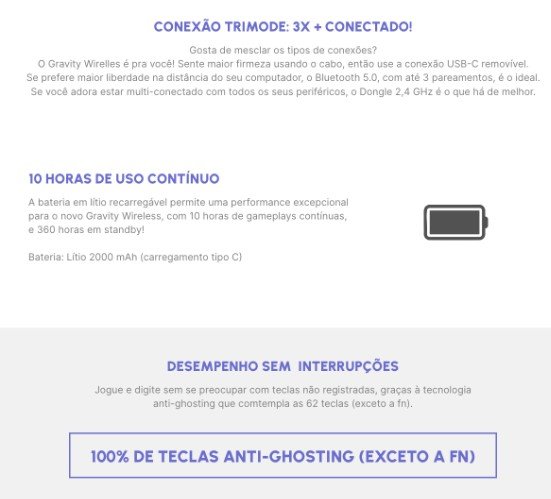 TECLADO GAMER MECANICO WIRELESS GRAVITY 65 AIR BRANCO TECLADO GAMER MECANICO WIRELESS GRAVITY 65 AIR BRANCO