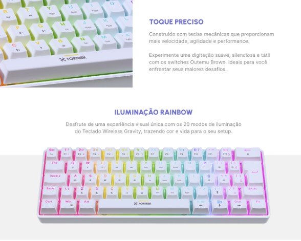 TECLADO GAMER MECANICO WIRELESS GRAVITY 65 AIR BRANCO TECLADO GAMER MECANICO WIRELESS GRAVITY 65 AIR BRANCO