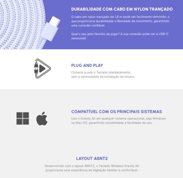 TECLADO GAMER MECANICO WIRELESS GRAVITY 65 AIR BRANCO TECLADO GAMER MECANICO WIRELESS GRAVITY 65 AIR BRANCO