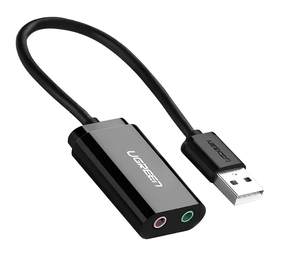Adaptador de Áudio USB UGREEN US205, P2 para USB, 15cm - Preto