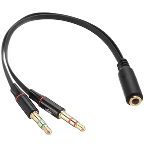 Cabo Adaptador de Áudio P3 Fêmea para 2x P2 Macho Preto